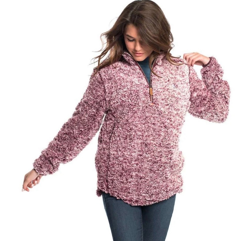 Southern Shirt Sherpa Quarter Zip Jacket Medium maroon gray Red